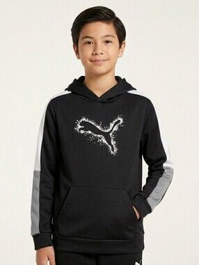 Puma Kids Black Hoodie with White Logo